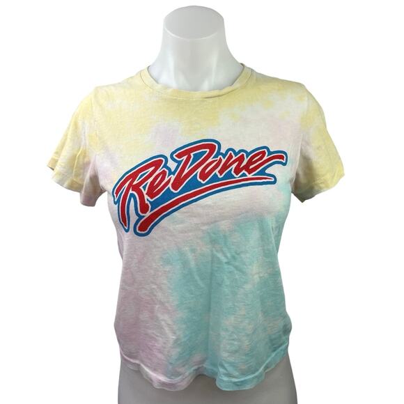 Re/Done Multicolor Tie Dye Logo Crew Neck Short Sleeve Pullover T-Shirt Top XS - Picture 1 of 4